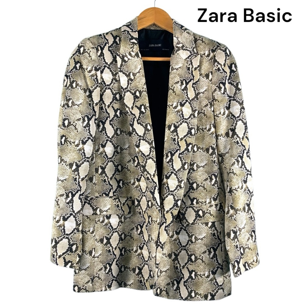 Zara Basic Open Front Blazer Snakeskin Print, Animal Print, Small S